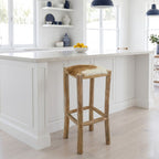 "Boyne" Bar Stool Real Leather and Solid Teak Wood