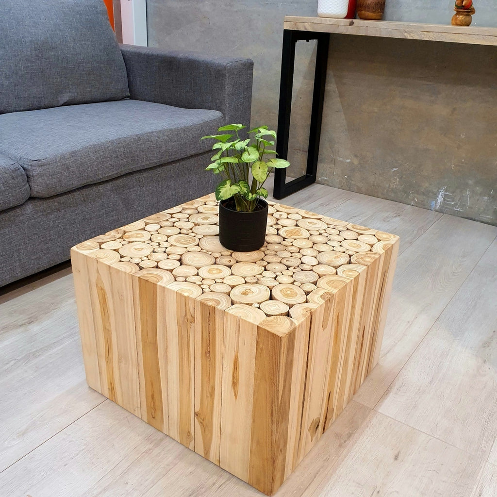 "Tree Stack" Side Table 50x50x35 cm Solid Teak Wood