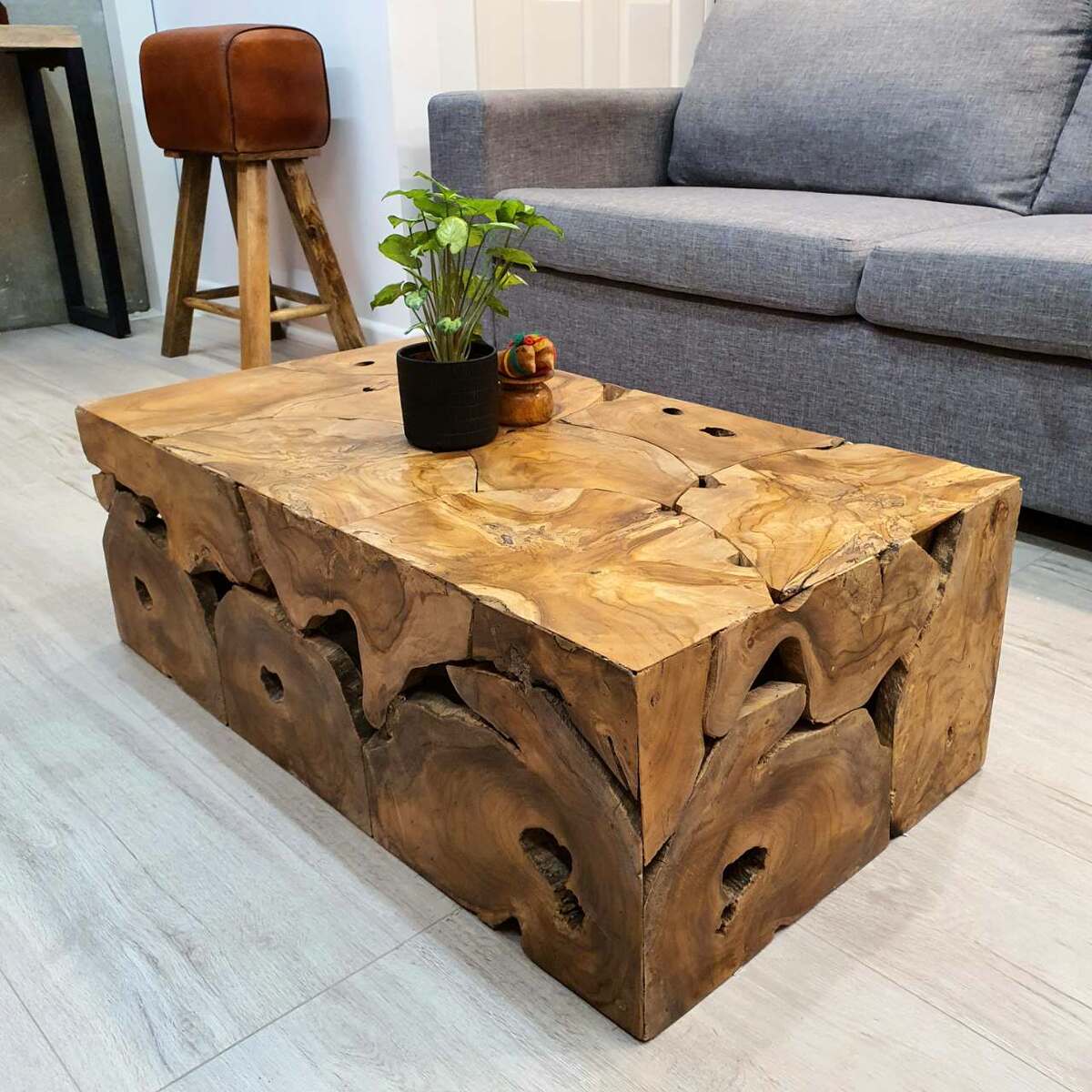 "Hammond" Inlayed Teak Root Coffee Table 90x50cm