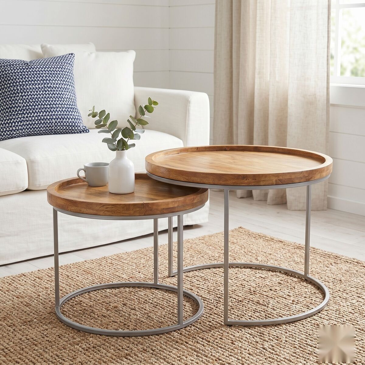 "Olive" Nesting Coffee Table/Side Table 2PCS Set Solid Mango Wood