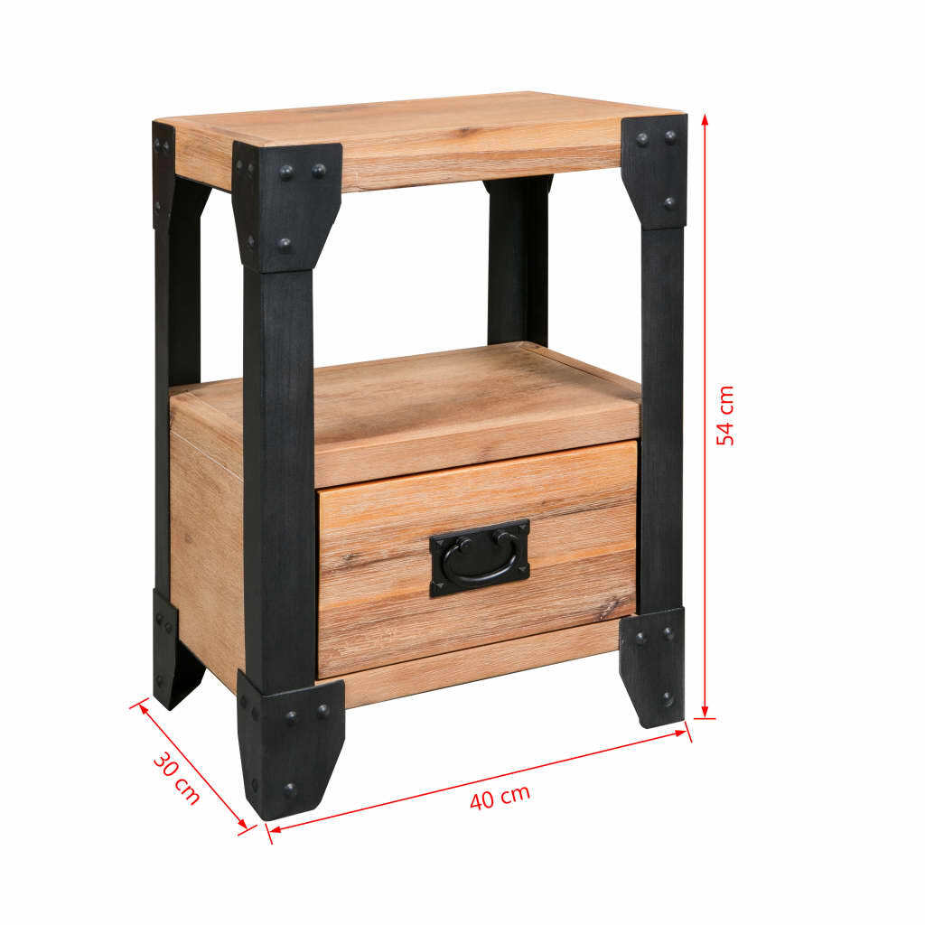 "Petrina" Nightstand Solid Acacia Wood Steel 40x30x54 cm