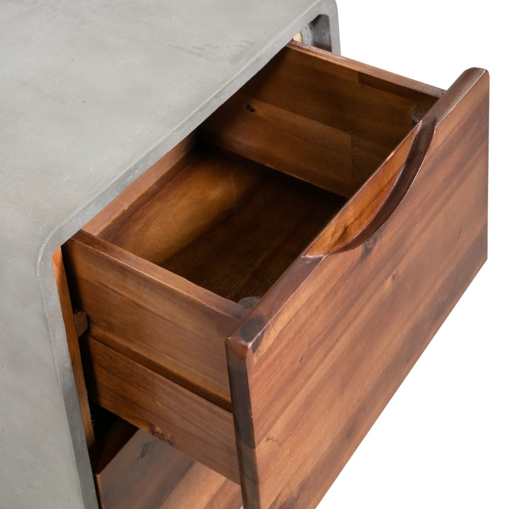 "Burrell" Nightstand Concrete Solid Acacia Wood 40x30x50 cm