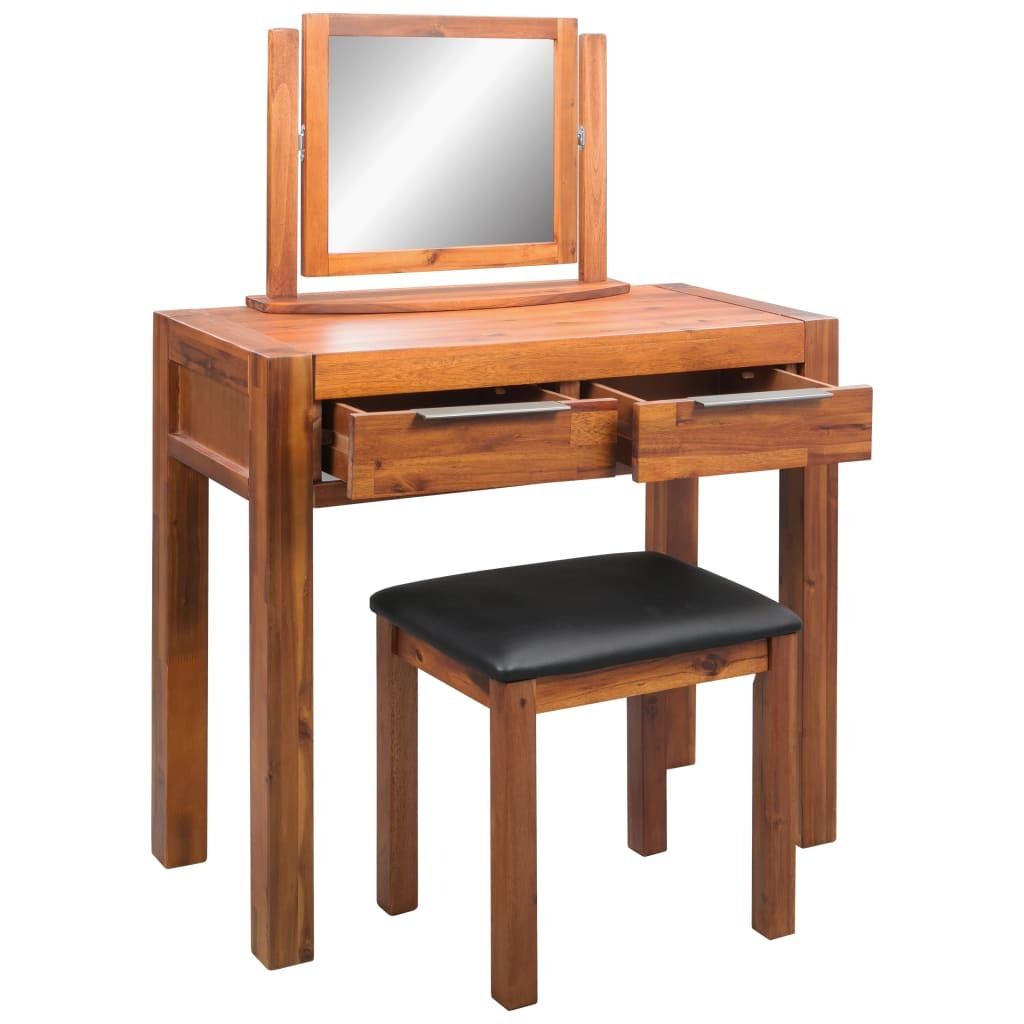 "Candowie" Dressing Table with Stool and Mirror Solid Acacia Wood