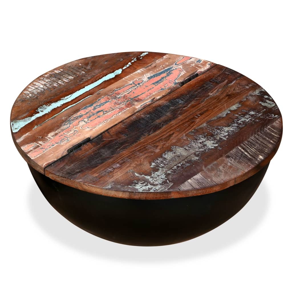 "Canyon" Coffee Table Solid Reclaimed Wood Black Bowl Shape