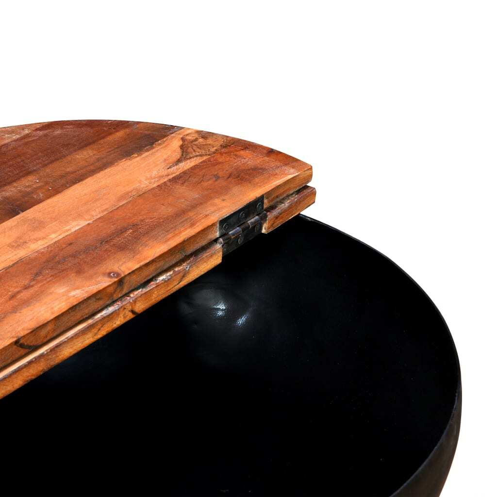 "Canyon" Coffee Table Solid Reclaimed Wood Black Bowl Shape