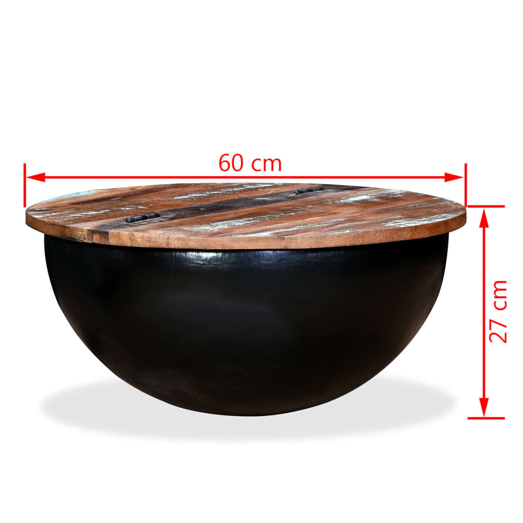 "Canyon" Coffee Table Solid Reclaimed Wood Black Bowl Shape