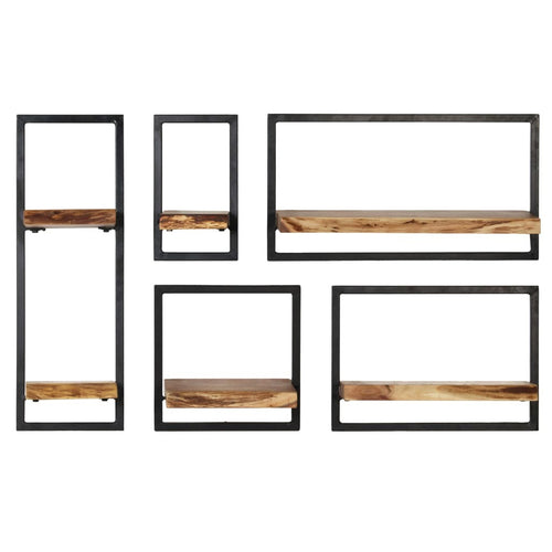 "Colosseum" Wall Shelf Set 5 Pieces Solid Acacia Wood and Steel