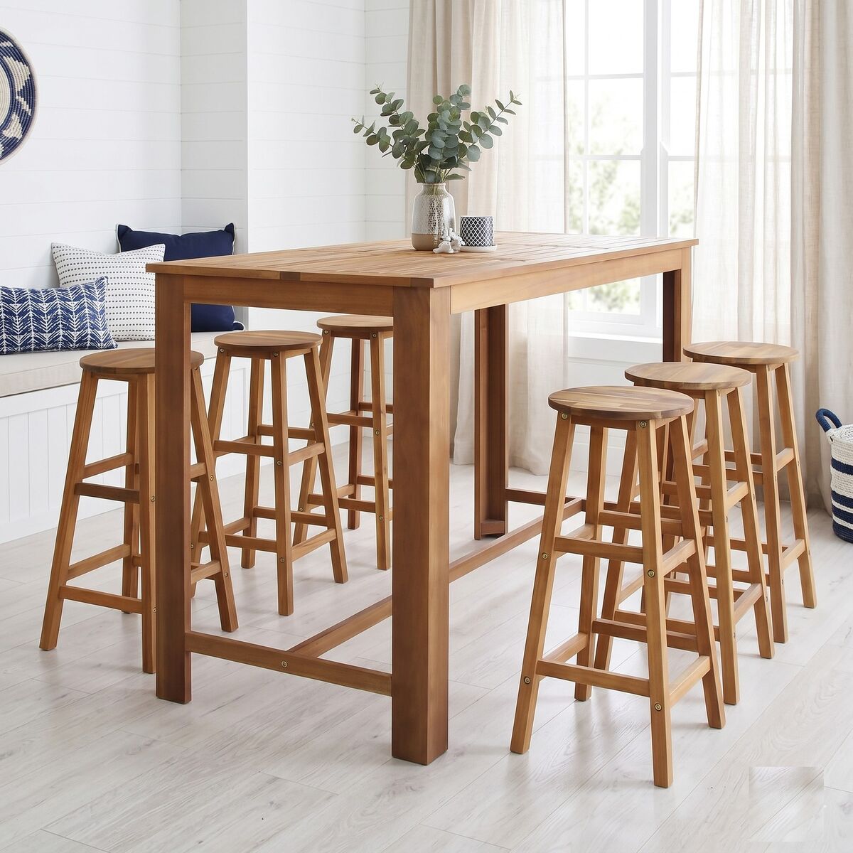 "Country Club" Bar Table and Stool Set 7 Pieces Solid Acacia Wood