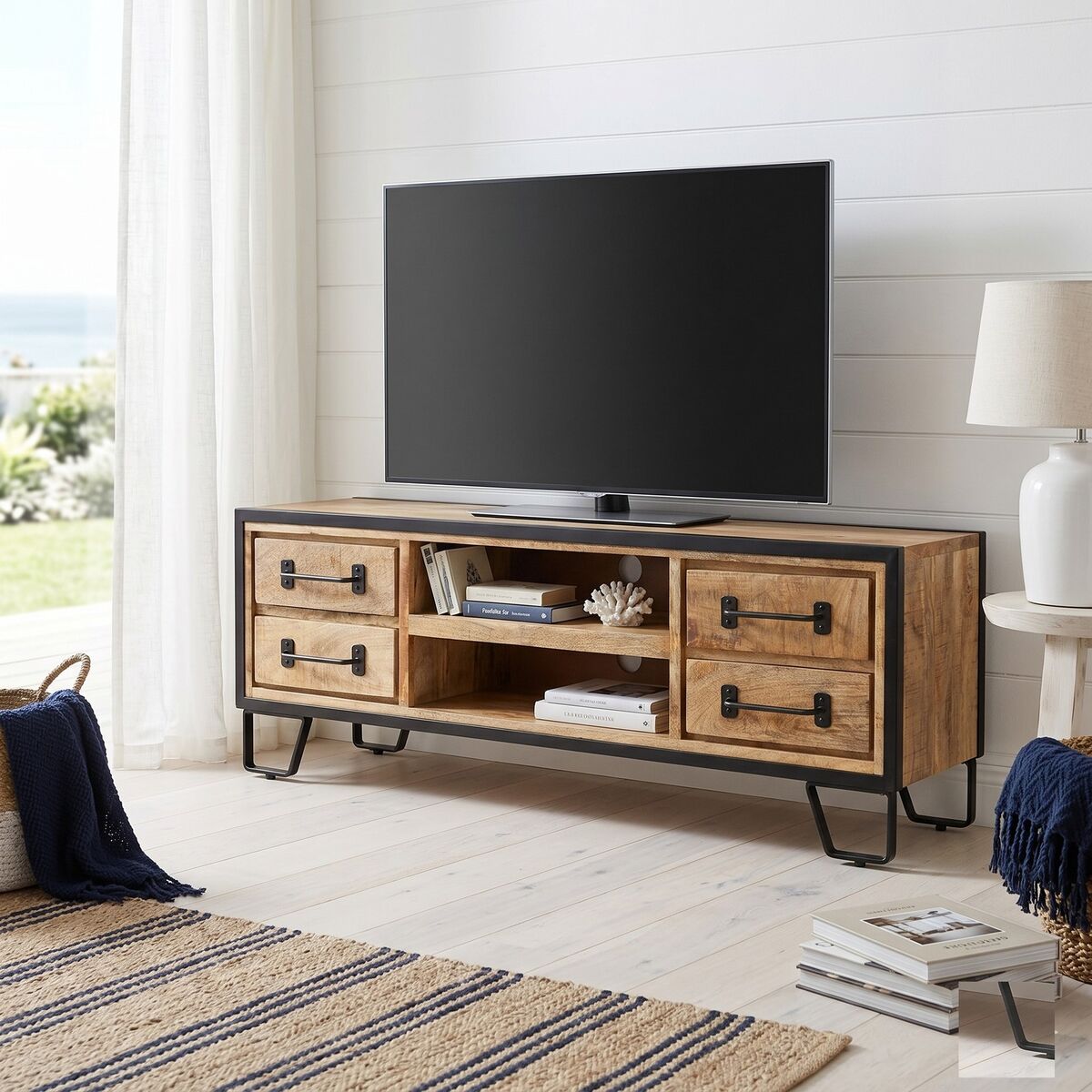 "Deeside" TV Cabinet with Drawers 120x30x40 cm Solid Mango Wood