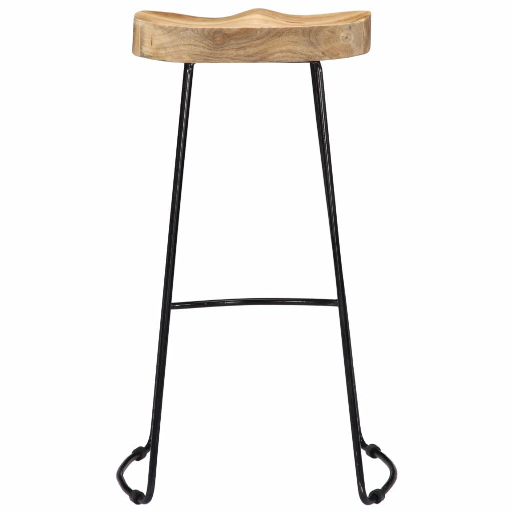 2x "Larkin" Bar Stools Ergonomic Design Carved Mango Wood Seating