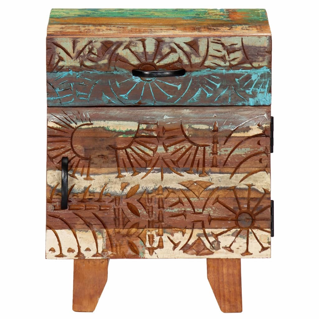 "Renown" Hand Carved Bedside Cabinet 40x30x50 cm Solid Reclaimed Wood