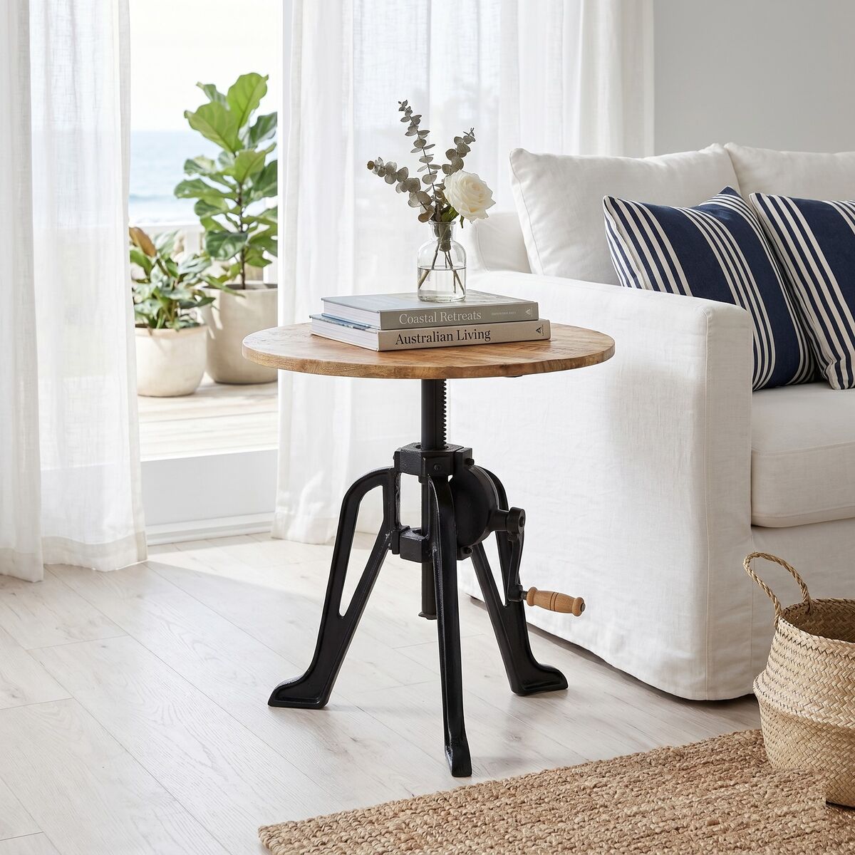 "Fairmont" Side Table 60x(46-63) cm Solid Mango Wood and Cast Iron