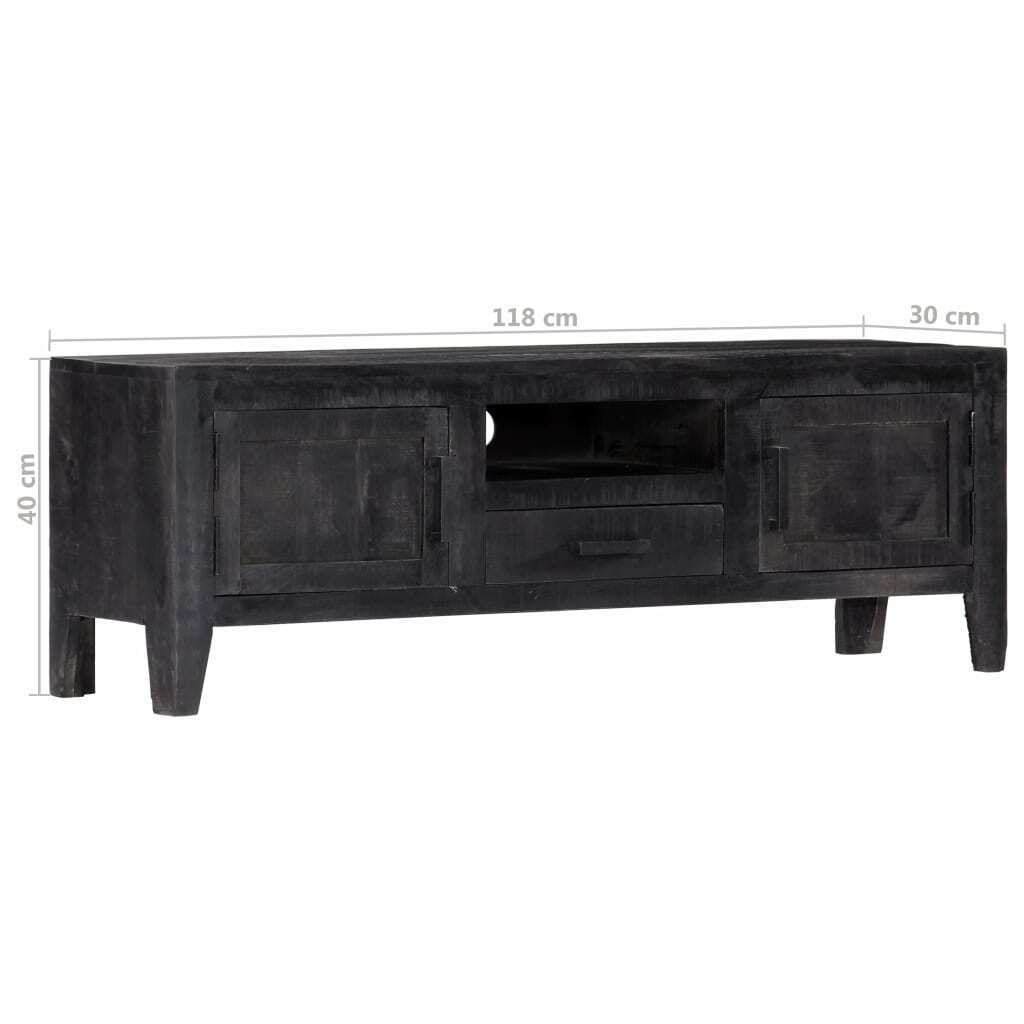 "Flora" TV Cabinet Black 118x30x40 cm Solid Mango Wood