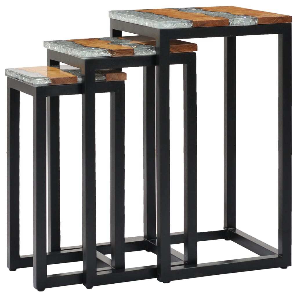 "George Mobbs" Nesting Tables 3 pcs Solid Teak Wood and Polyresin