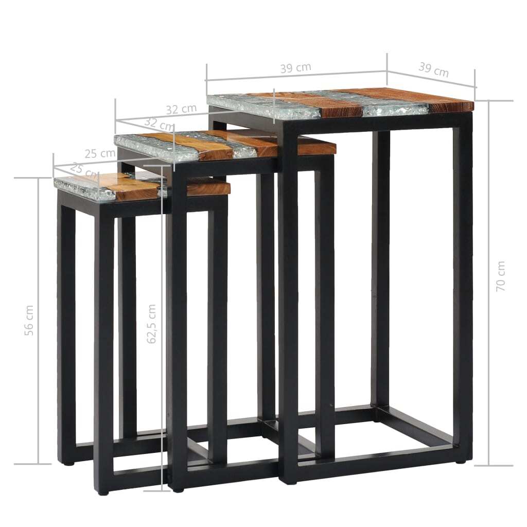 "George Mobbs" Nesting Tables 3 pcs Solid Teak Wood and Polyresin