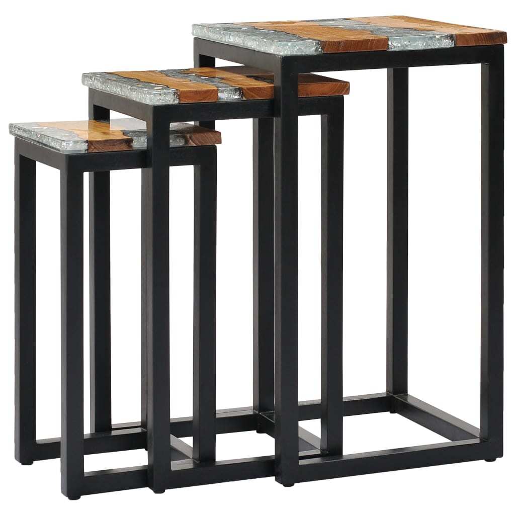 "George Mobbs" Nesting Tables 3 pcs Solid Teak Wood and Polyresin