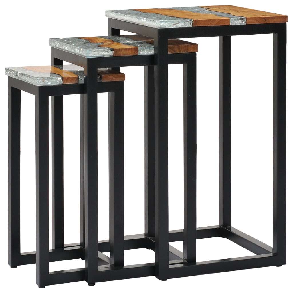 "George Mobbs" Nesting Tables 3 pcs Solid Teak Wood and Polyresin