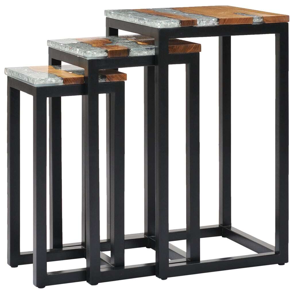 "George Mobbs" Nesting Tables 3 pcs Solid Teak Wood and Polyresin