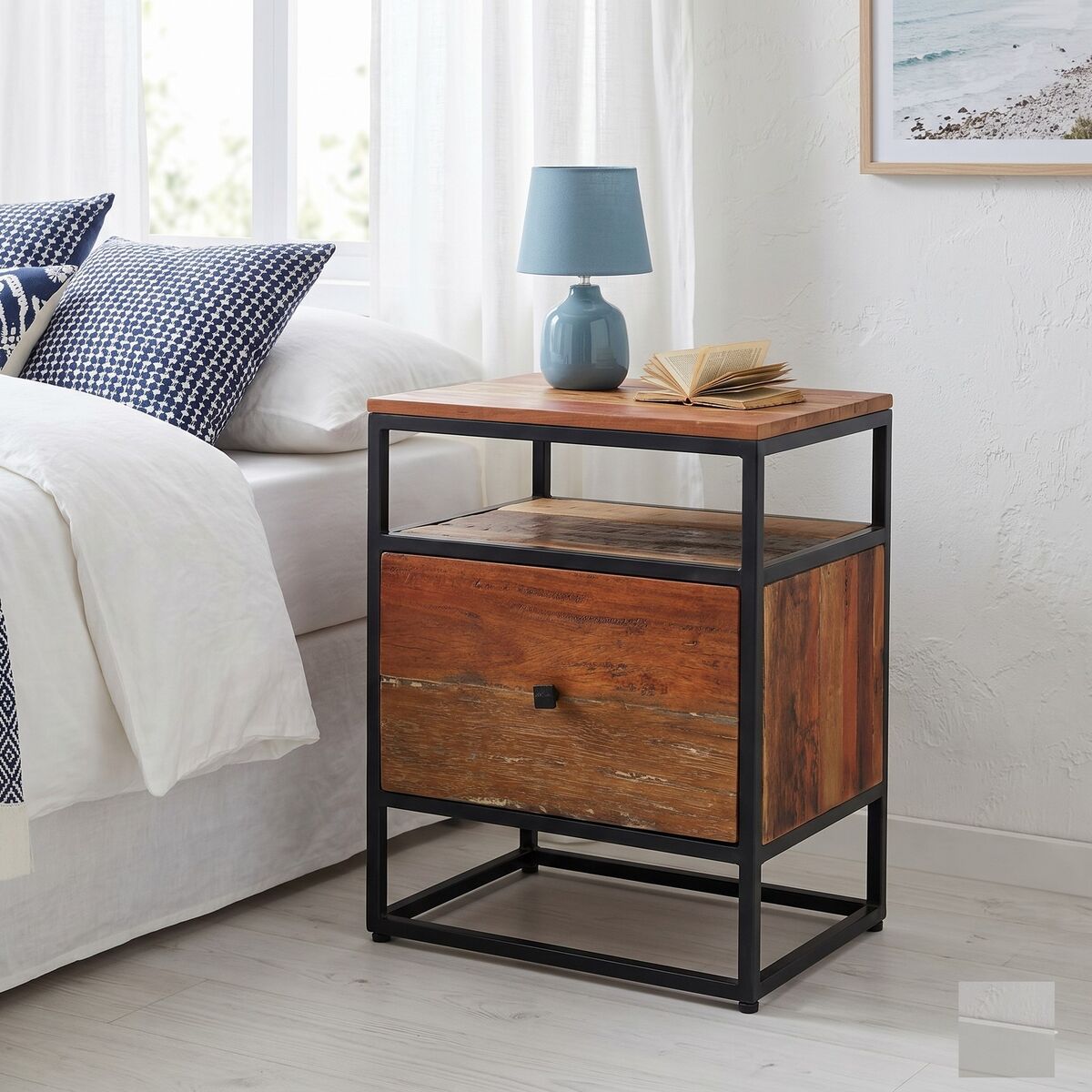 "Gibbon" Bedside Cabinet 40x30x50 cm Solid Reclaimed Wood and Steel