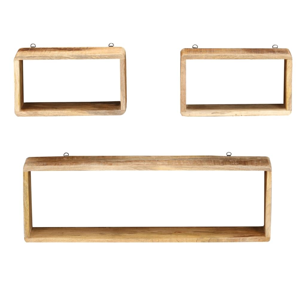 "Bambara" 3 Piece Wall Cube Shelf Set Soild Mango Wood