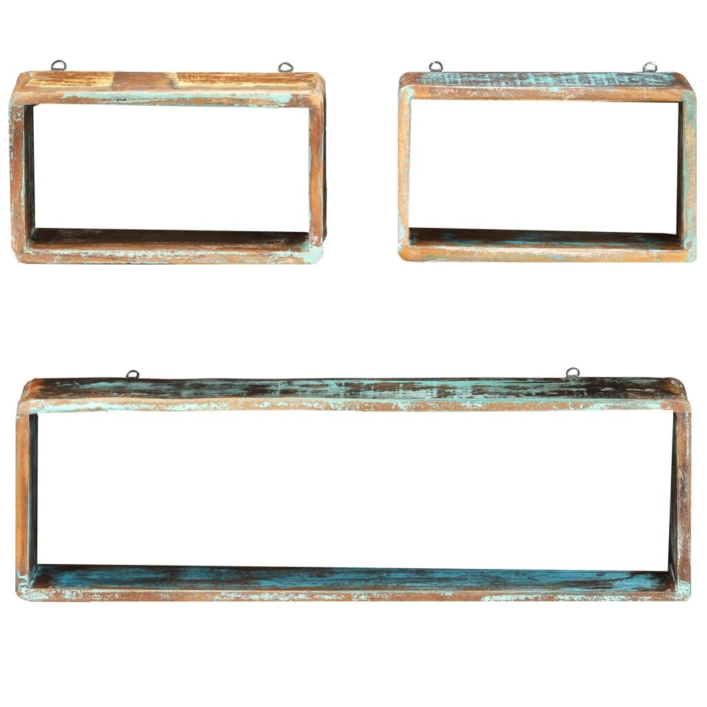 "Brodie" 3 Piece Wall Cube Shelf Set Solid Reclaimed Wood