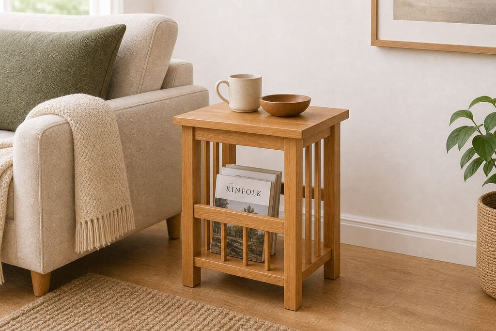 "Lakeview" Solid Oak Wood and MDF Magazine Table