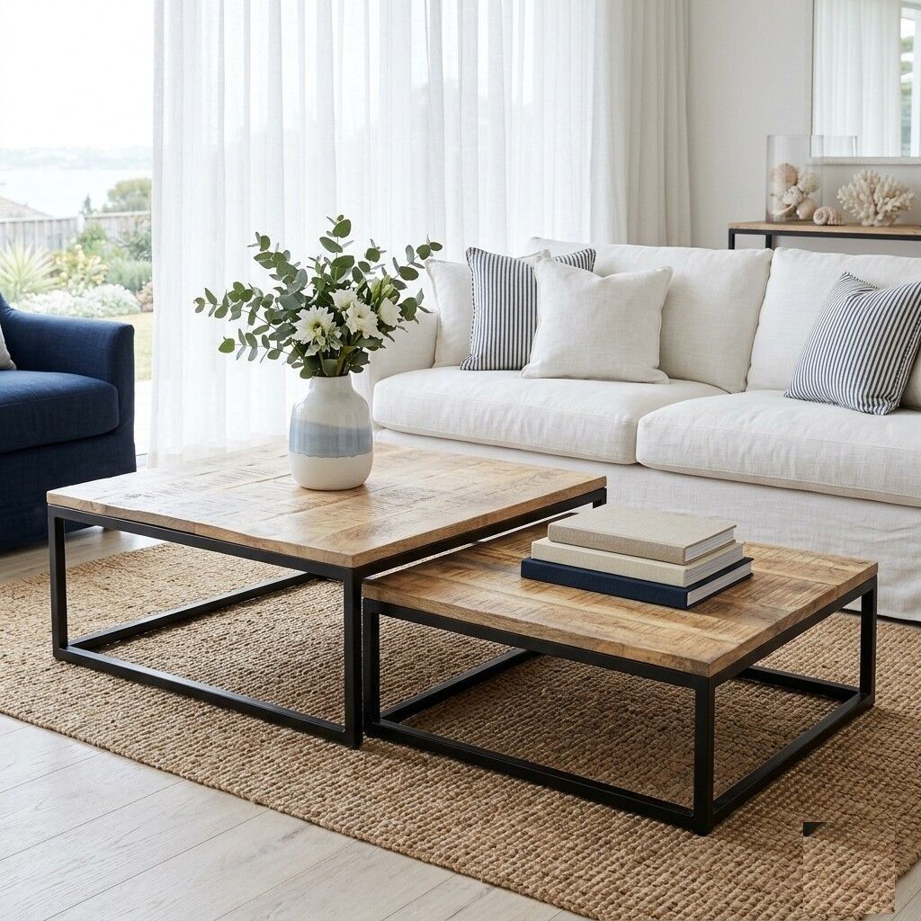 "Sanders" in Mango Wood Nesting Coffee Table 70cm