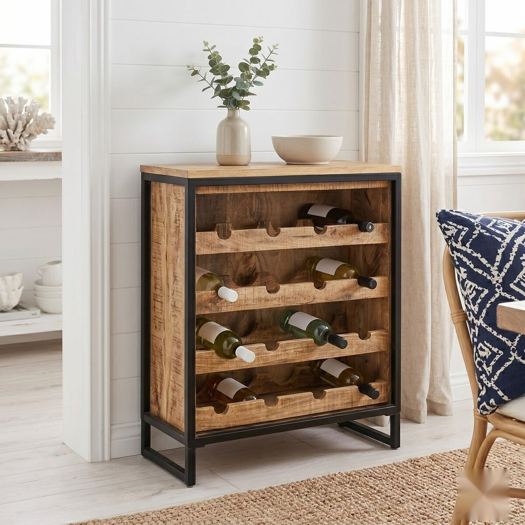 [New Arrival] "Rutland" Wine Rack Cabinet 16 bottles Mango Wood