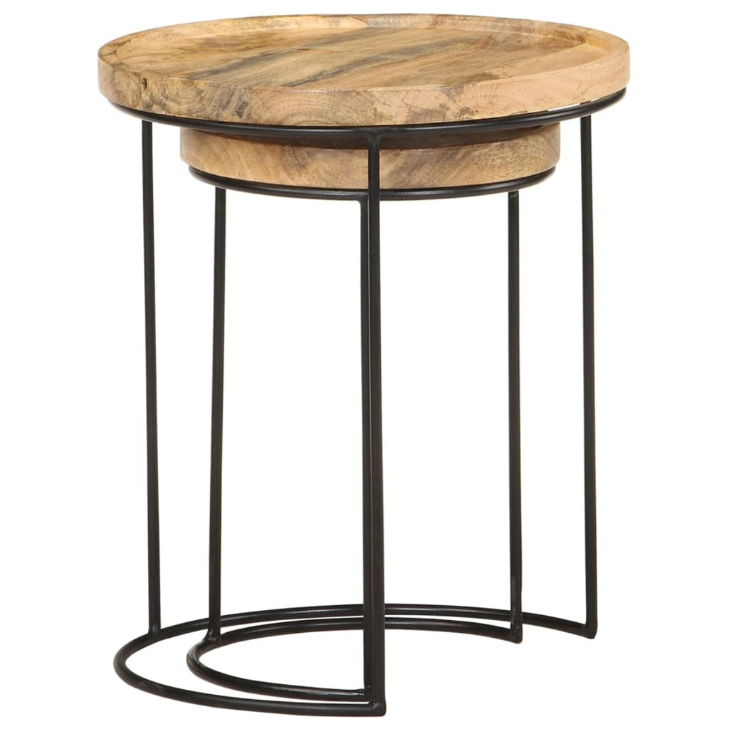 "Katherin" 2 Piece Coffee Table Set Solid Mango Wood and Steel