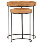 "Katrina" 2 Piece Coffee Table Set Solid Acacia Wood and Steel