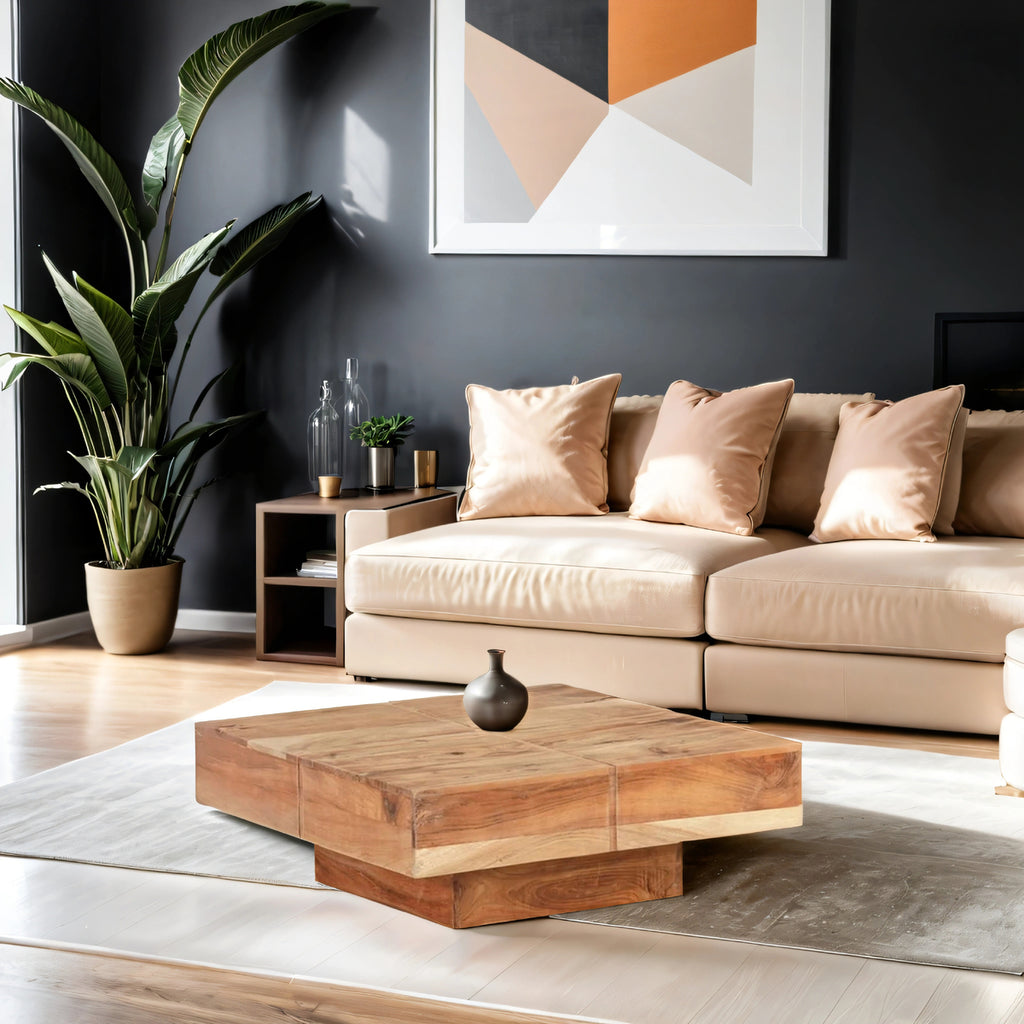 "Spencer" Solid Timber Coffee Table 80x80 cm in Acacia