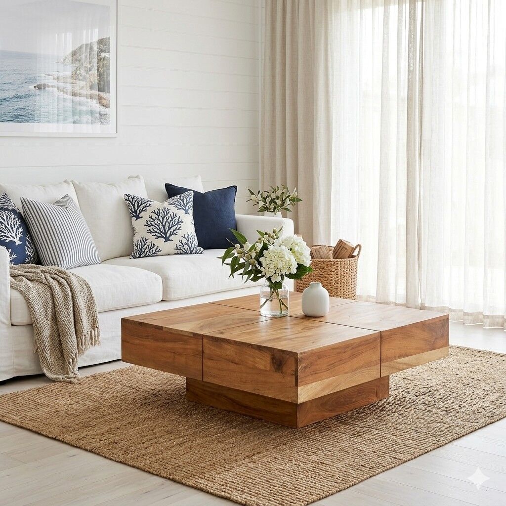 "Spencer" Solid Timber Coffee Table 80x80 cm in Acacia