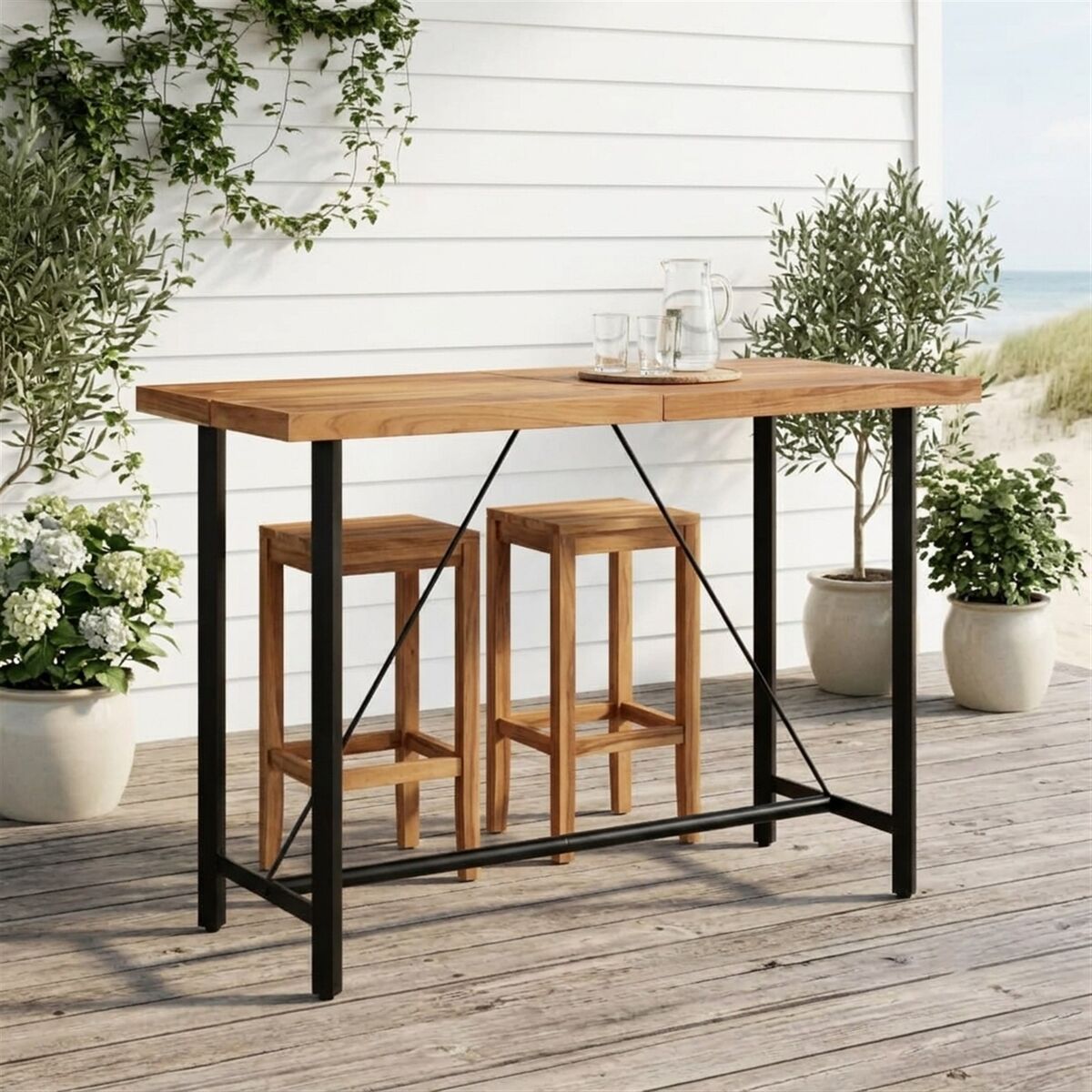 "Veale" Bar Table 150x70x107 cm Solid Wood Acacia and Iron