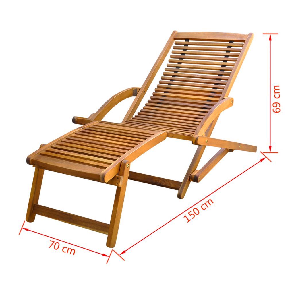 "Lotus" Deck Chair with Footrest Solid Acacia Wood