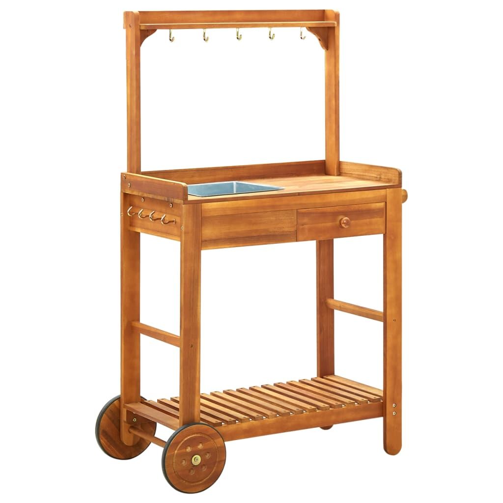 "Willow" Garden Kitchen Trolley Solid Wood Acacia 92x43.5x141.5 cm