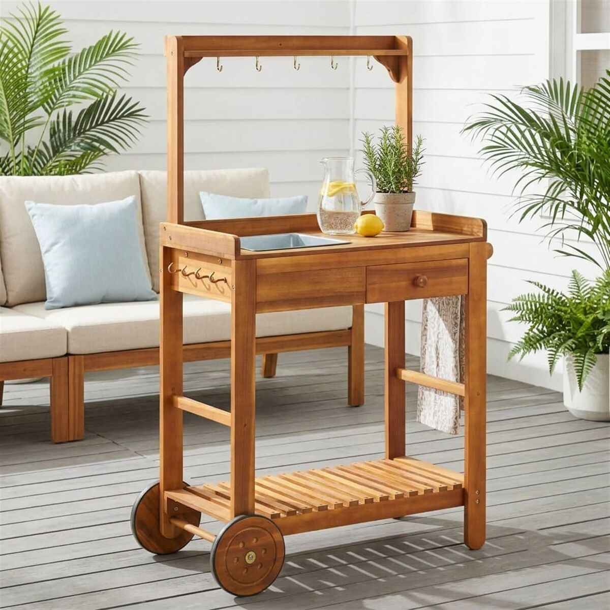 "Willow" Garden Kitchen Trolley Solid Wood Acacia 92x43.5x141.5 cm