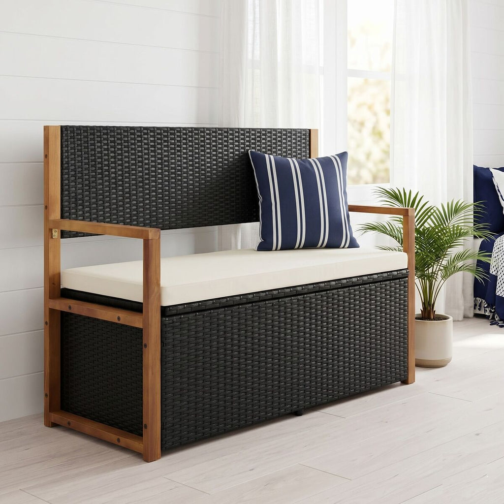 "Martindale" Storage Bench 110 cm Poly Rattan and Solid Acacia Wood Black