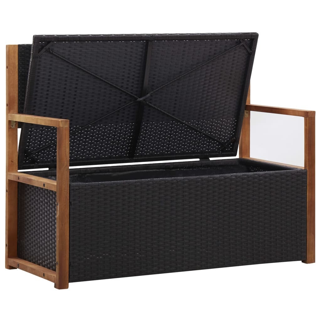 "Martindale" Storage Bench 110 cm Poly Rattan and Solid Acacia Wood Black