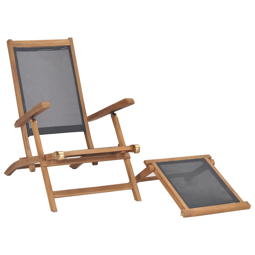 "Mcdougall" Deck Chair with Footrest Solid Teak Wood Black