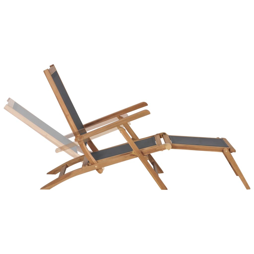 "Mcdougall" Deck Chair with Footrest Solid Teak Wood Black