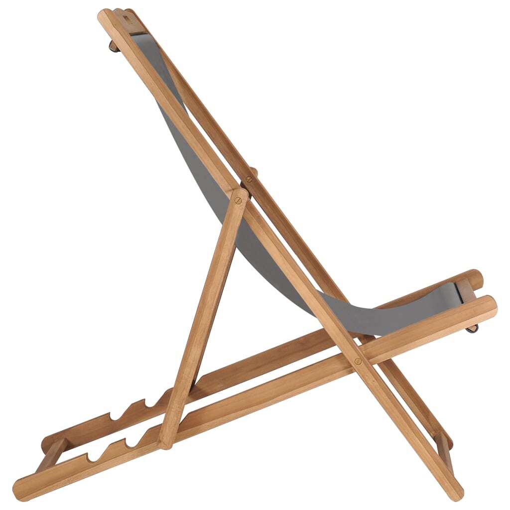 "Mcgee" Folding Beach Chair Solid Teak Wood Grey
