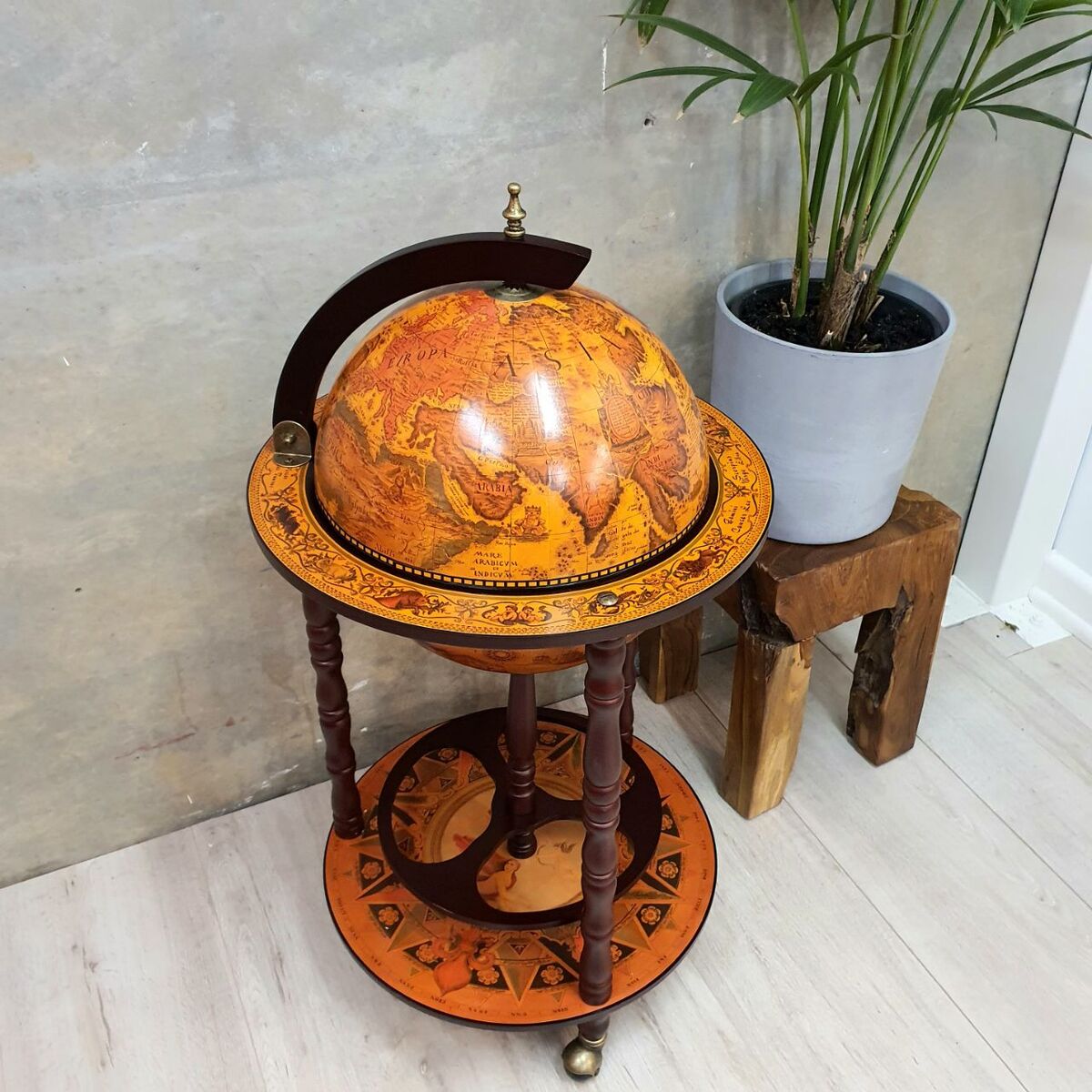 "Planet" Wine Stand Eucalyptus Wood w Wheels102cm Tall