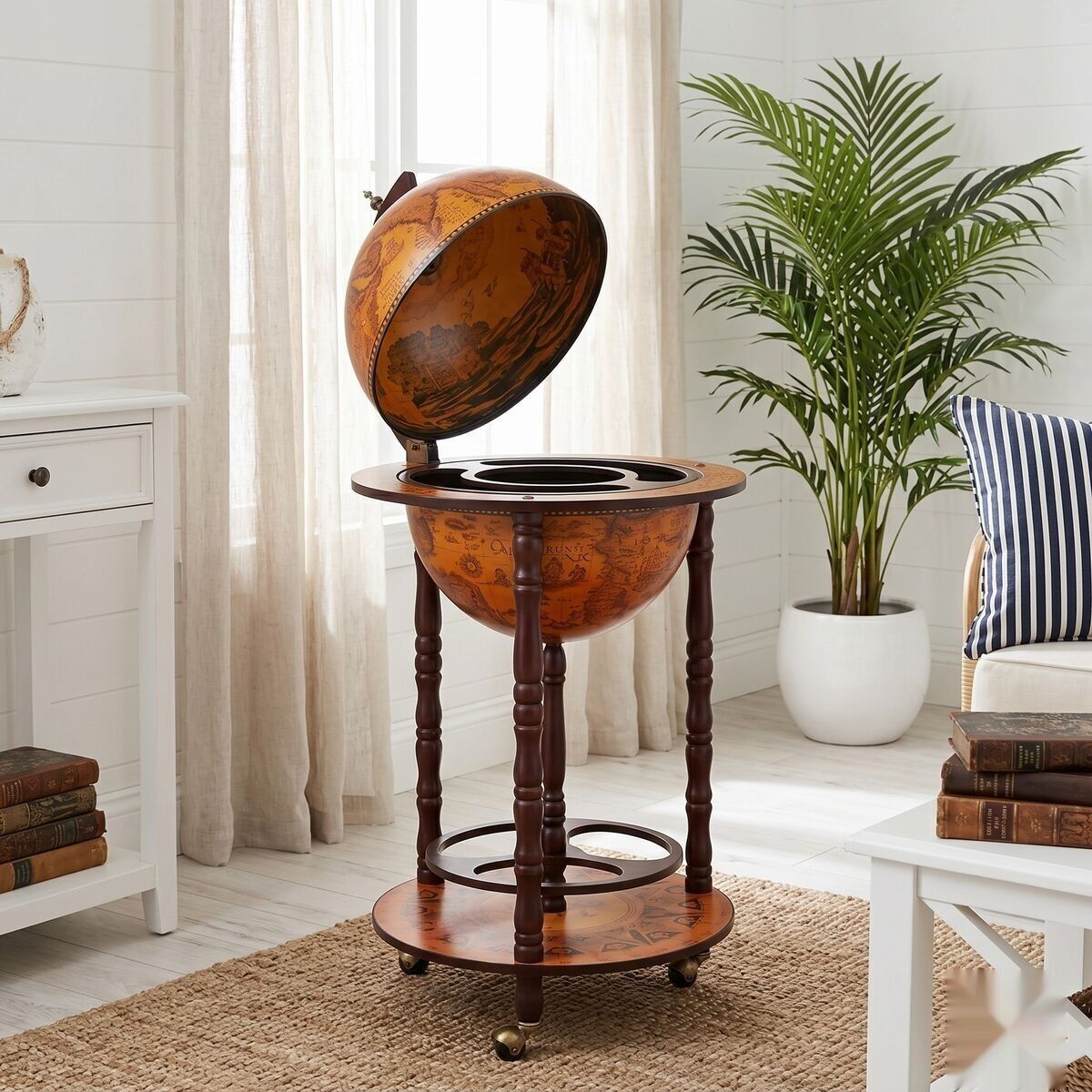 "Planet" Wine Stand Eucalyptus Wood w Wheels102cm Tall