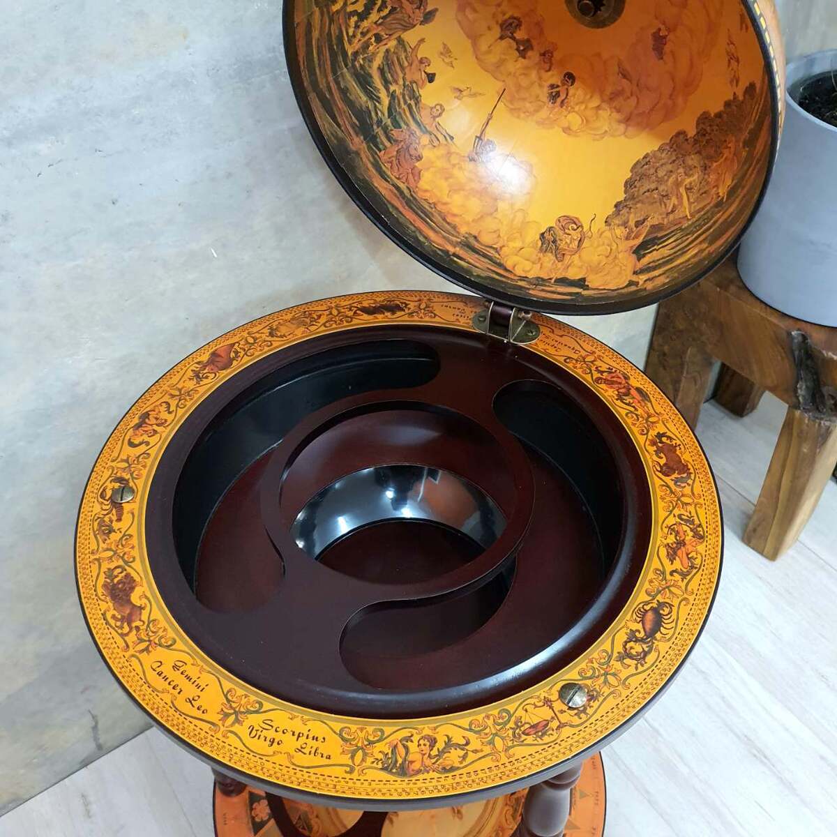 "Planet" Wine Stand Eucalyptus Wood w Wheels102cm Tall